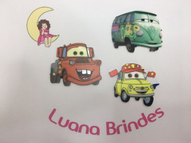 Apliques Carros Variados de Acr�lico Uv 3cm - Pct C/6 Unid