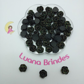 Aplique Flor Preta Glitter Acr�lico 1,4cm Pct 20 Unidades